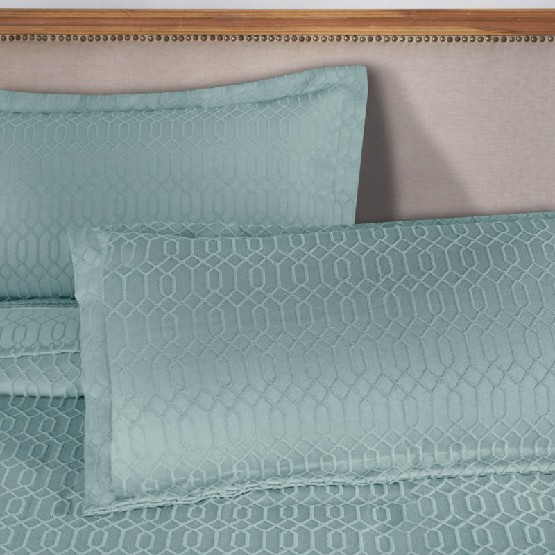 Ensemble de couvre-lit et de taies décoratives en mélange de coton à frange géométrique The Blue Nile Mills, Turquoise