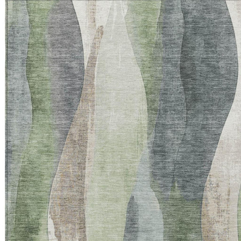 Tapis extérieur lavable abstrait vert et gris 3 'x 5' Fern
