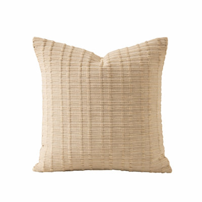 Beige Woven Textured Decorative Cotton Blend Filled Throw Pillow 18" X 18"