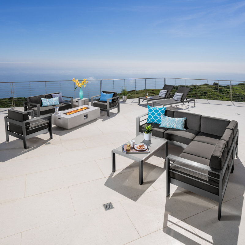Caggiano 8-Person Sectional Seating Group with Cushions, Light Gray