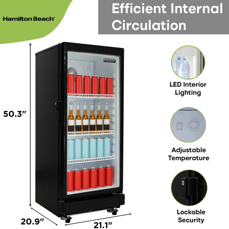 Hamilton Beach 6.0 Cu. Ft. Commercial Beverage Refrigerator, Display Fridge with Tempered Glass Door 