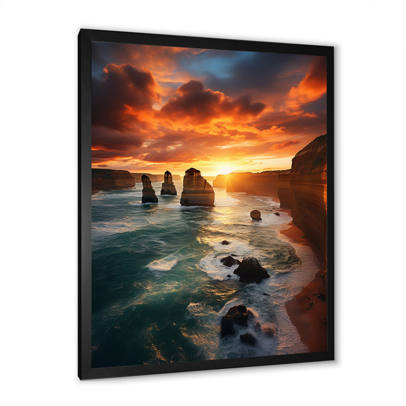 Australie, douze apôtres majestueux I - impression, Cadre simple noir, H 20 po x l 12 po x P 1 po