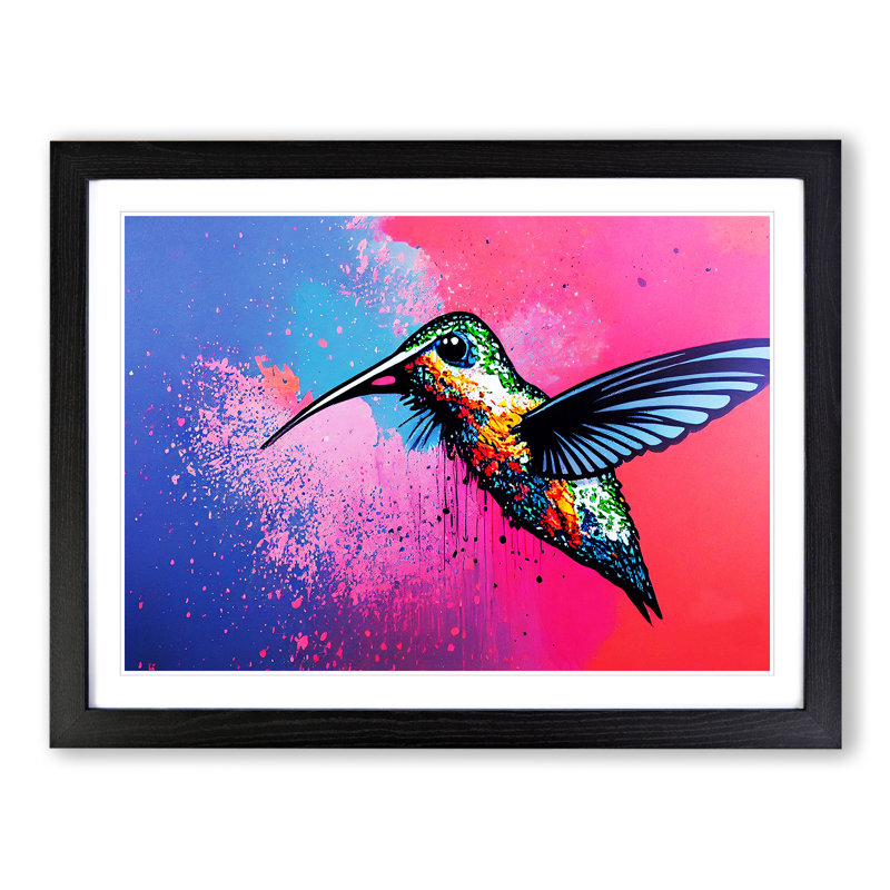 XH1022-6635X Hummingbird Vol.2 Abstract - Single Picture Frame Painting, Black, 46cm H x 64cm W x 2cm D