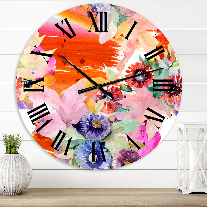 Vibrant Wild Spring Leaves and Wildflowers VII - Horloge murale moderne, Petit