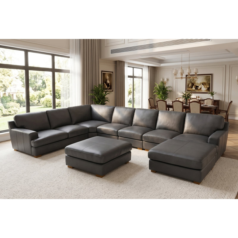 Canapé modulaire de coin avec repose-pieds Aness, Blue Grey