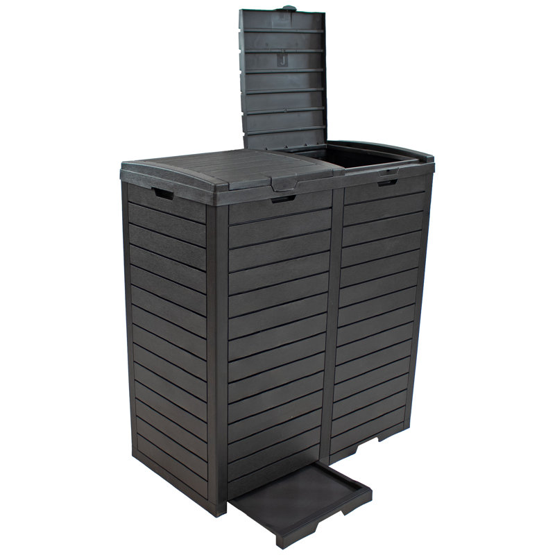 Poubelle extérieure double en résine de polypropylène 39 gallons, Noir, noir, noir, noir