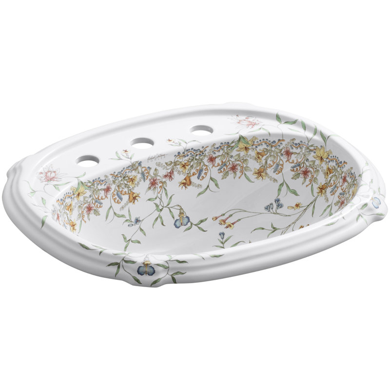 Lavabo de salle de bain ovale encastré en céramique avec trop-plein English Trellis