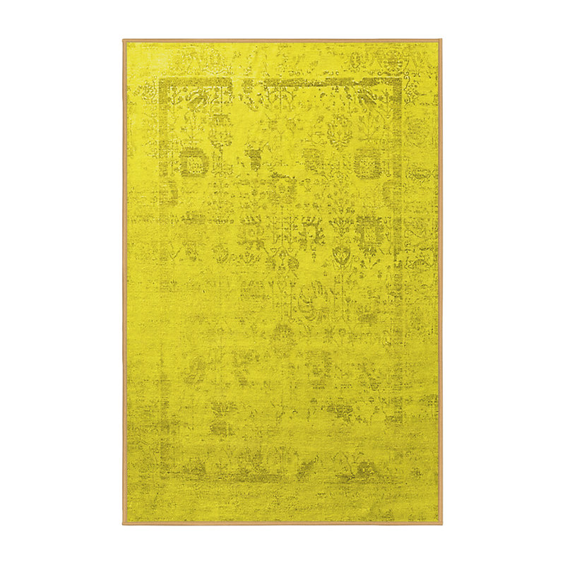 Tapis oriental en polyester tissé à la machine en jaune, Rectangle 4 pi x 6 pi