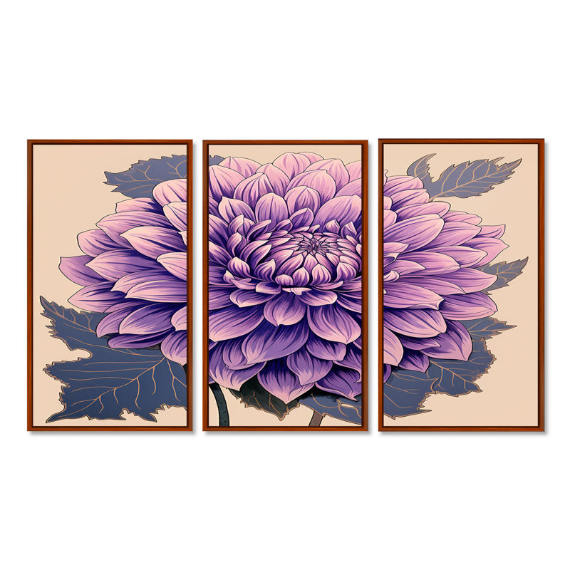 Laron - Dahlia Wall Art Set, Brown Floater Framed, 32" H x 48" W x 1" D