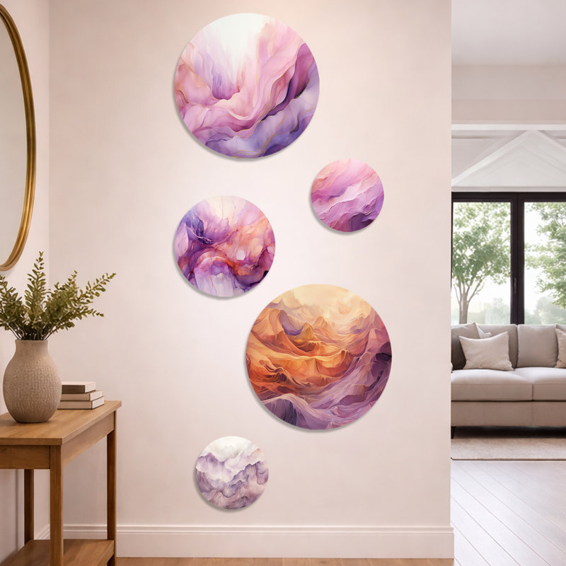 Ensemble d'art mural 5 pièces Tuba Terrain Mountainous Mauve II - Encre liquide abstraite