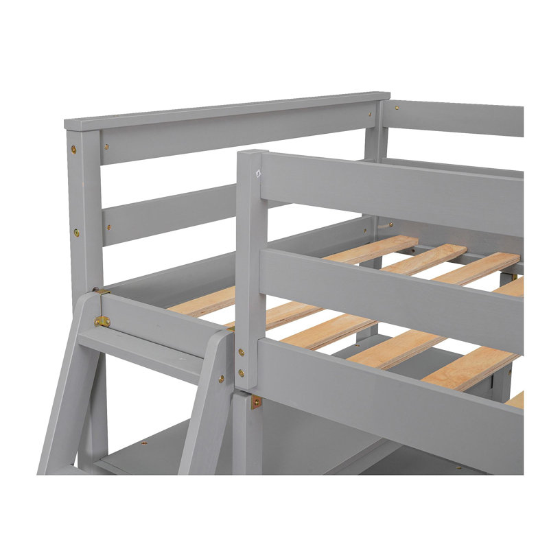 Lit mezzanine simple avec bureau et tablettes, deux tiroirs intégrés, gris