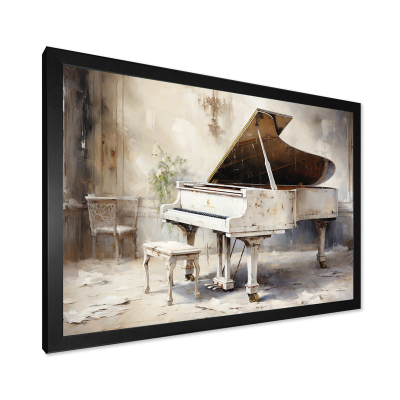 «Beige Piano Orharmonras Origin - Music Piano», art mural, H 34 po x l 44 po x P 1,5 po, Cadre simple noir