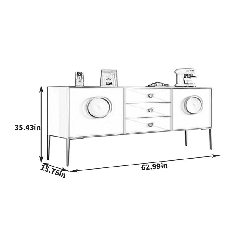 High-End Design Sideboard, 35.43" H x 62.99" W x 15.75" D, White