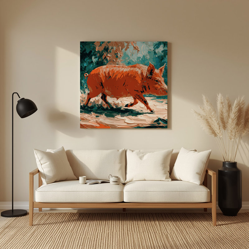 Faune, rivière rouge, cochon bleu, art mural en métal, H 12 po x l 12 po