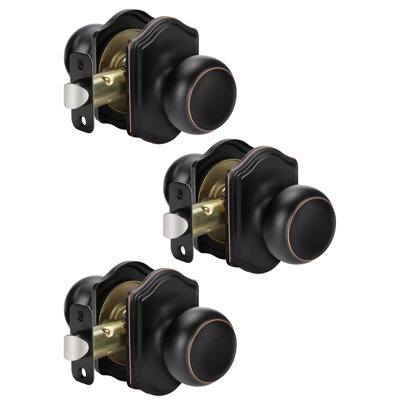 Oil Rubbed Bronze Closet Door Knobs Interior No Lock, Passage Door Knobs Hallway, Bronze Door Knob Without Lock 3 Pack