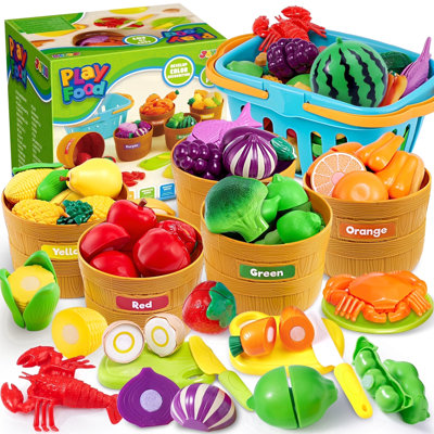 69 pcs Play Food Set for Kitchen, Color Sorting Toy Food , Pretend Play Fake Food Toy for Boys & Girls, Christmas Birthday Gift