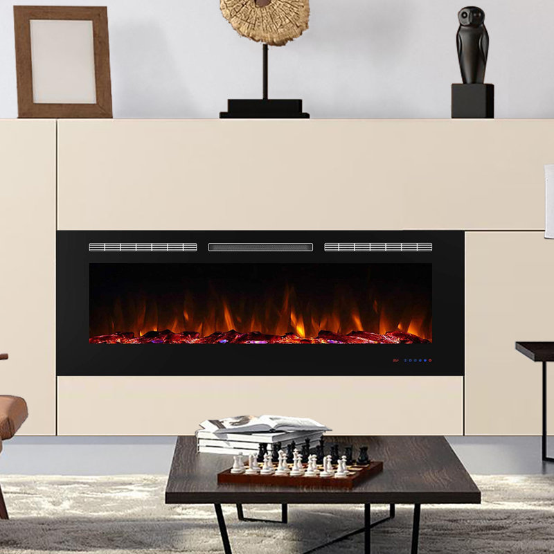 Akanke Black Electric Fireplace Insert, 21.65" H x 50" W x 5.51" D