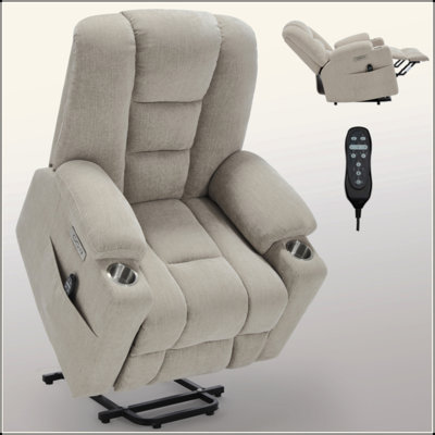 Power Lift Recliner Chair With Massage And Heat For Elderly, Overstuffed Wide Recliners, Heavy Duty Motion Mechanism With USB And Type C Ports, 2 Steel Cup Holders