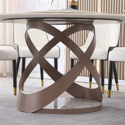 59.05""Modern Sintered Stone Dining Table With 31.5"" Round Turntable  And Metal Exquisite Pedestal -  Hokku Designs, BB8B249DE9DF4A729B310652ECF5EC84