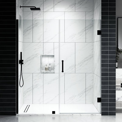 EV Series 51In. - 52In. W X 72In. Frameless Swing Hinge Glass Shower Door | 1 Inches Width Adjustment For Each Size | 3/8 In. Thickness Tempered Clear Glass | Adjustment Uneven Walls