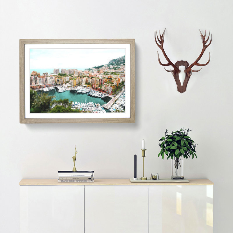 Yachts in Monte Carlo Monaco - Picture Frame Photograph Print, 40cm H x 60cm W x 2cm D, Oak Framed