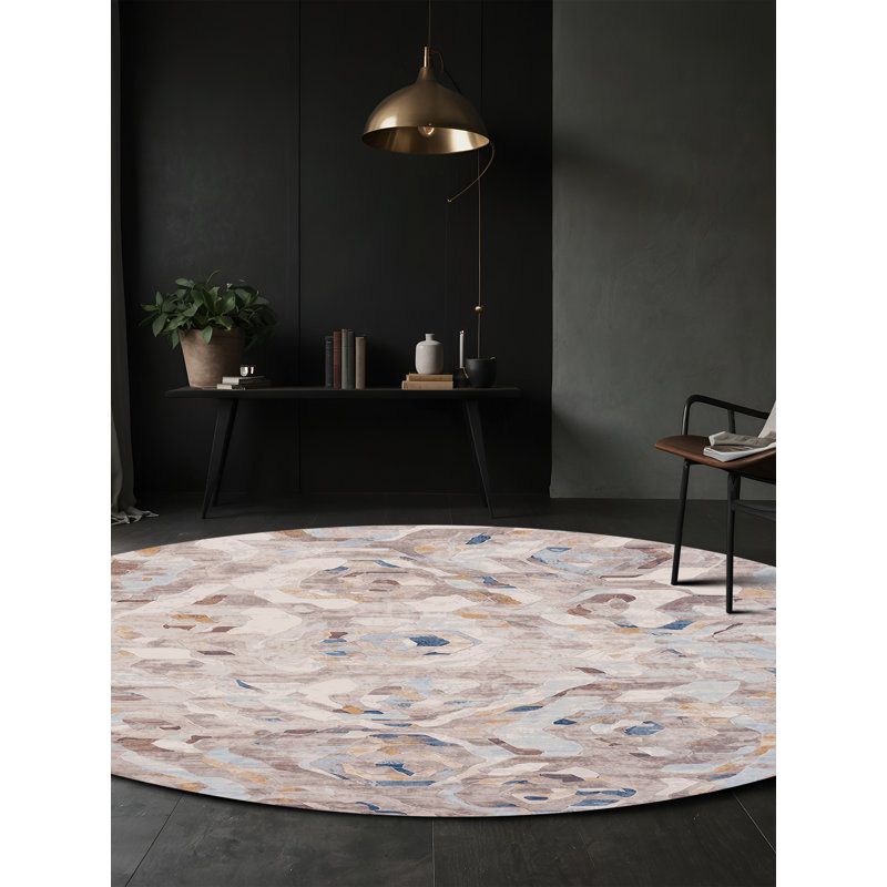 Machine Washable Gray Area Rug, Round 3'