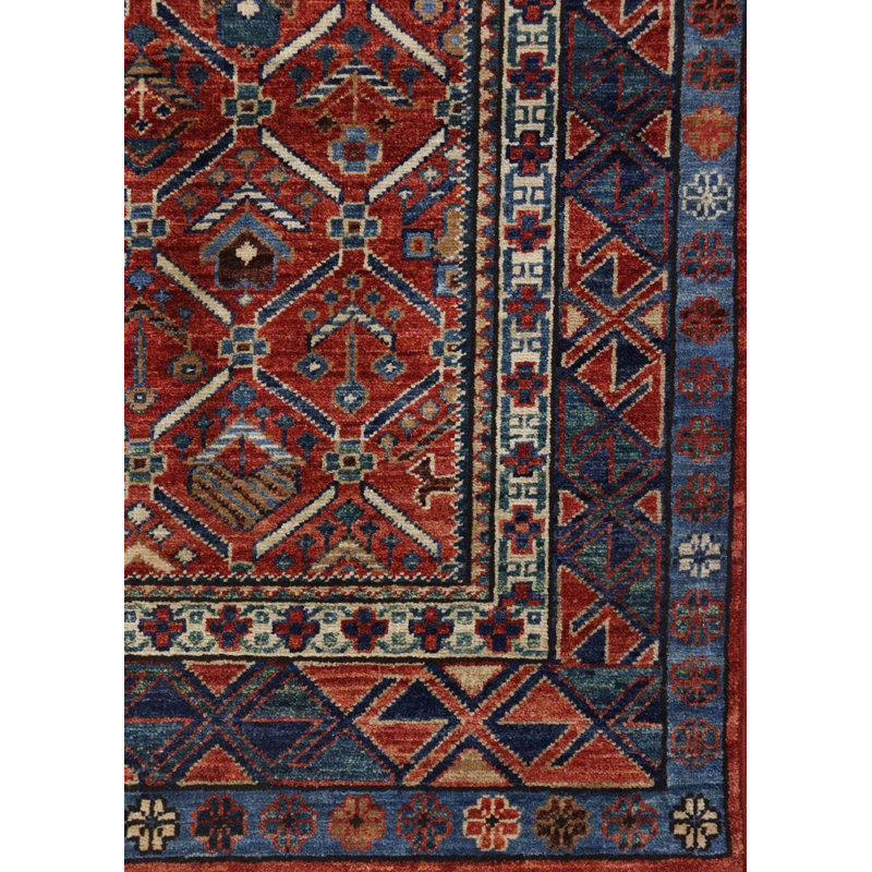 Tapis unique nouvel âge 4 pi 4 po Shirvan en canneberge / ivoire / rouge / bleu marine
