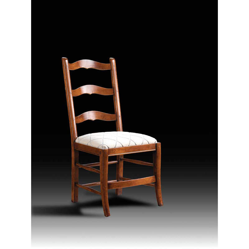 Upholstered Solid Wood Ladder Back Side Chair in Brown