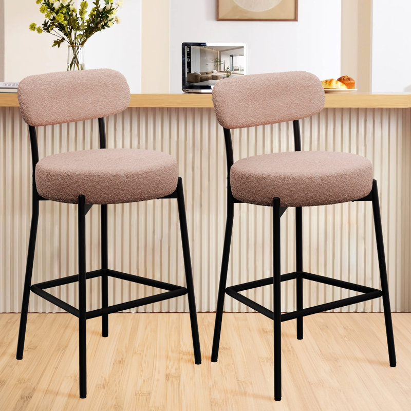 Modern Curved Back Upholstered Counter Stool, Camel