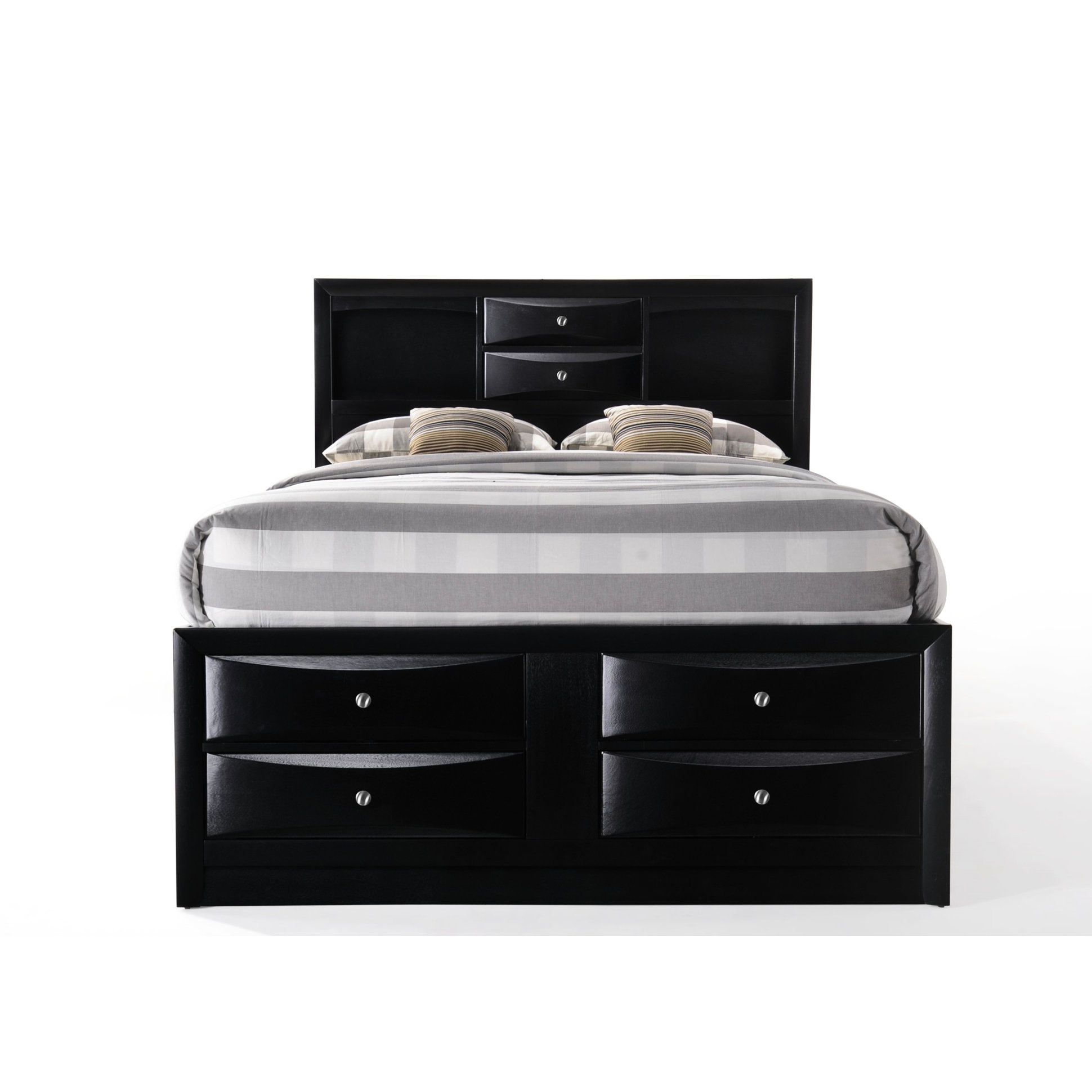 Lark Manor Queen Bed With Black Finish And 8 - Drawer Storage ...