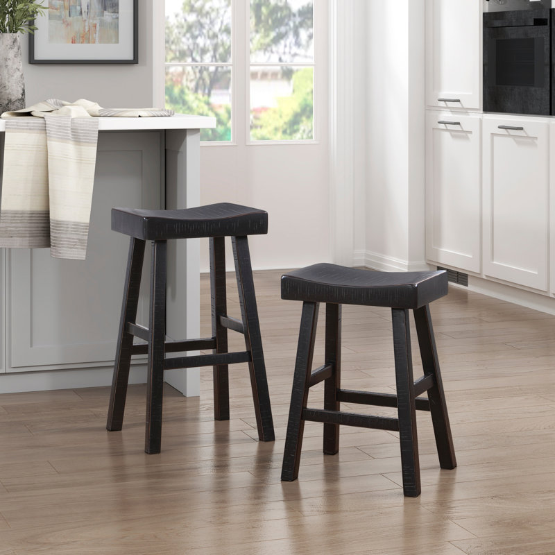 Ensemble de 2 tabourets de bar de style transitionnel en bois d'hévéa massif avec finition à deux tons pour une assise durable