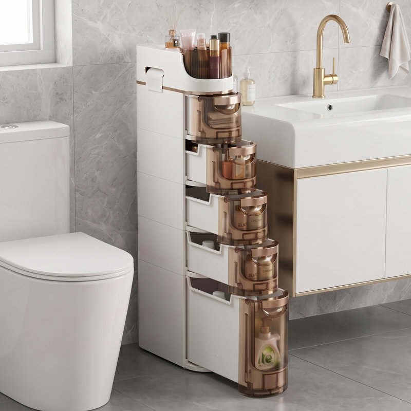 Armoire de rangement mince avec 5 tiroirs, tour de rangement étroite pour la salle de bain, la salle de lavage, la cuisine et les petits espaces