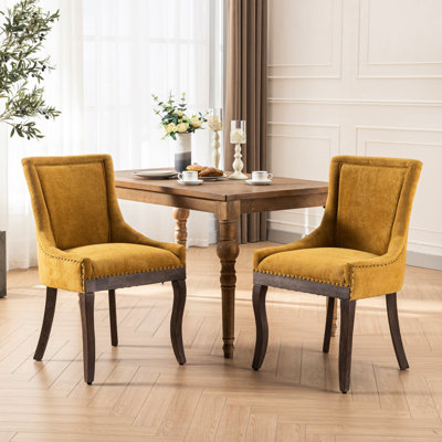 2 chaises de salle à manger Brumback de couleur jaune doré, tissu épais, bois massif, haut pour une expérience apaisante de 2, revêtement en tissu épais, structure en bois, facilité