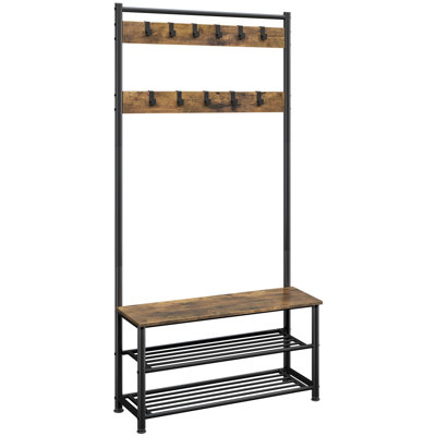 Keiveon 33.5" Wide Metal Hall Tree with Shoe Storage & Bench & Movable Hooks by 17 Stories