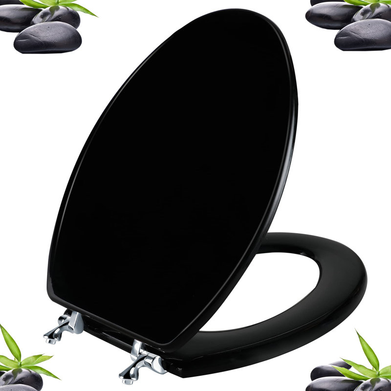 Black Elongated Toilet Seat Natural Wood Toilet Seat With Zinc Alloy Hinges, Easy To Install Also Easy To Clean(Elongated, Black)