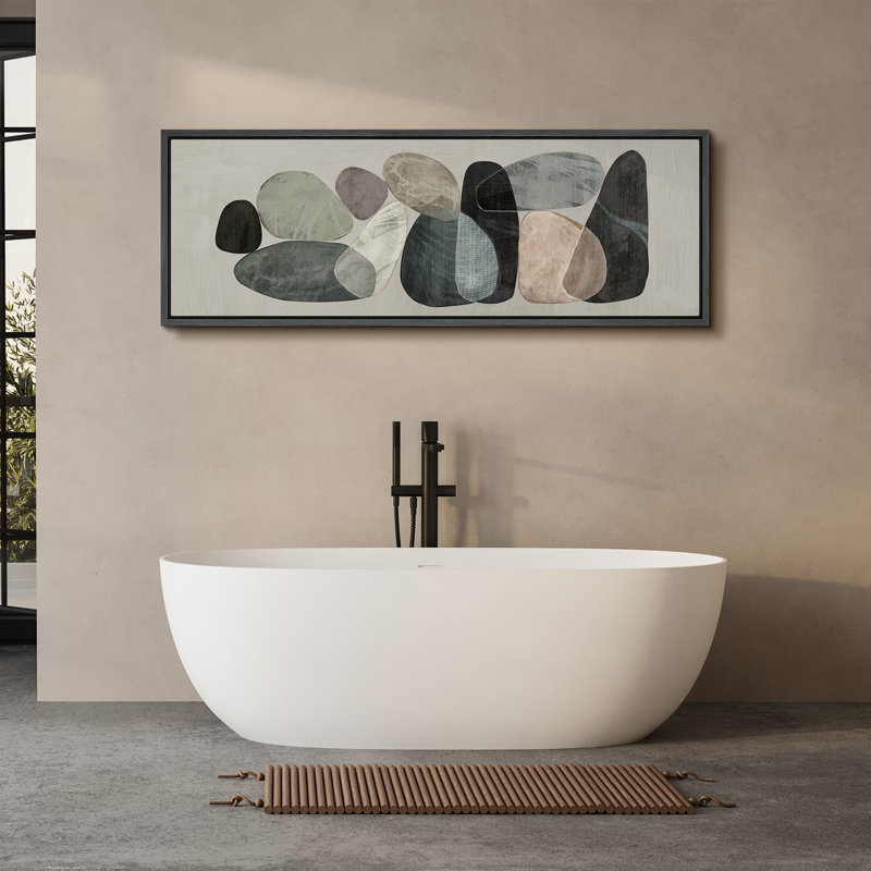 Forme Mid-Century, élégance abstraite, formes contemporaines en pierre, H 20 po x l 60 po, Noir, noir, noir, noir