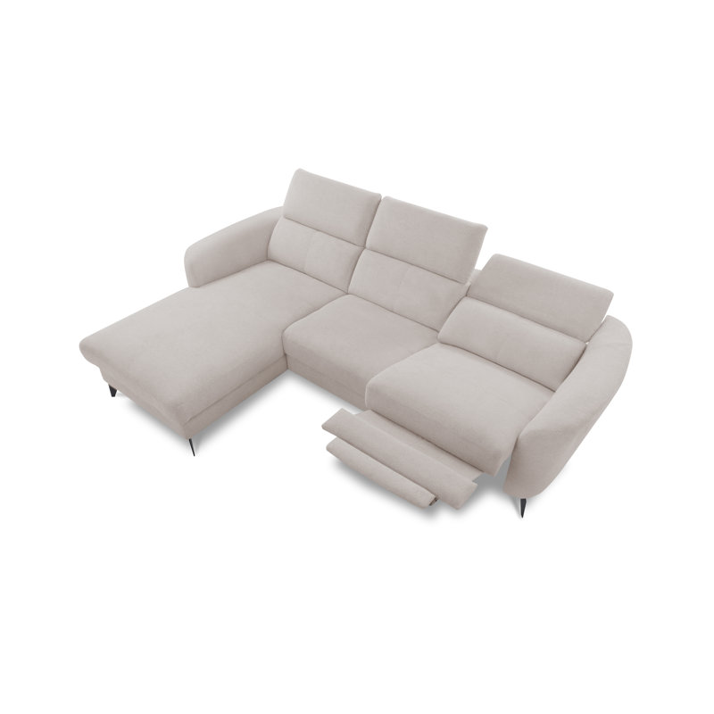 Brighton Power Reclining Corner Sofa with Adjustable Headrests in Chenille Fabric, Beige, Left Hand Facing