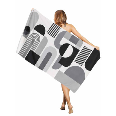 Serviette de plage surdimensionnée à motifs géométriques abstraits gris, séchage rapide, absorbante et douce, idéale pour la piscine et le bain (76 x 152 cm). Un sac en toile assorti vous sera offert.