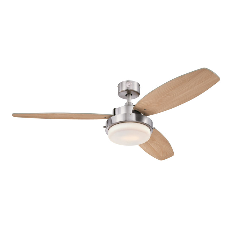 Alloy 52'' Ceiling Fan with Light Kit, Brushed Nickel with Beech/Wengue Blades