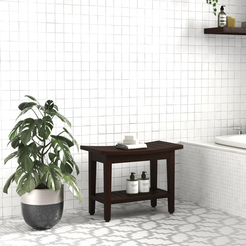 Patented 24" Maluku Mocha Teak Shower Bench with Shelf