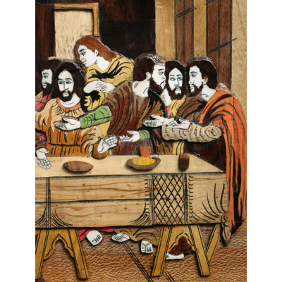24" Last Supper with Jesus 3D Inlay Work Natural Color on Wood Panel - Handcrafted Traditional Christian Religious Biblical Wall Art Home Church Decor