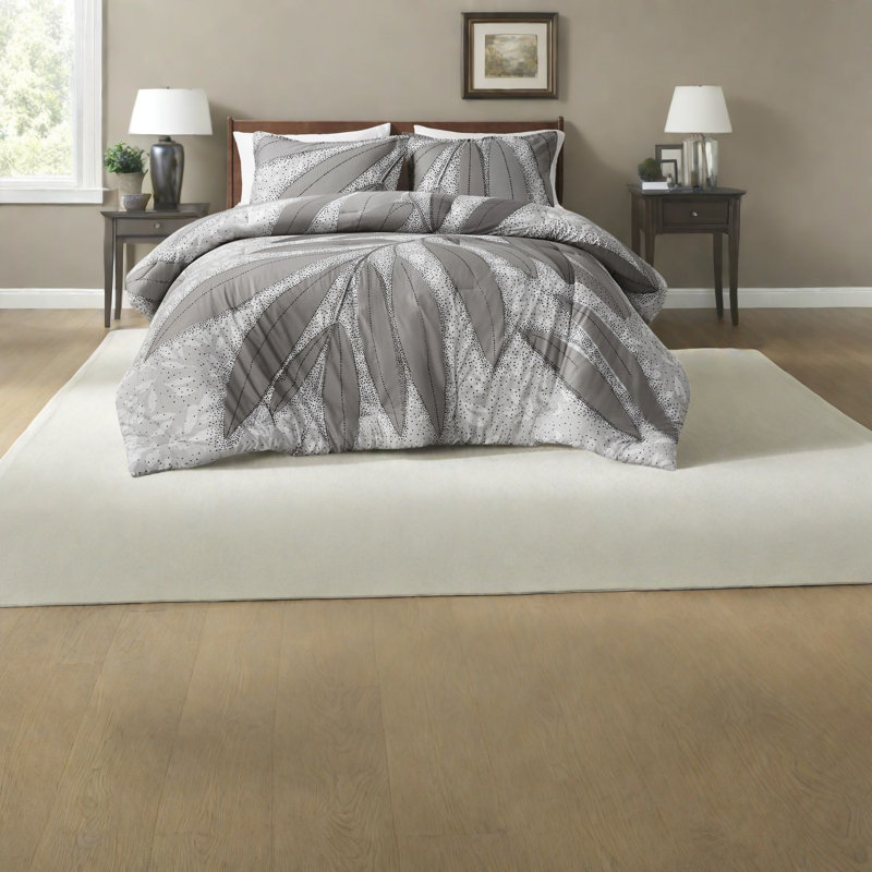 Premium Grey Cotton Bedding Sets, Botanical Design For Home