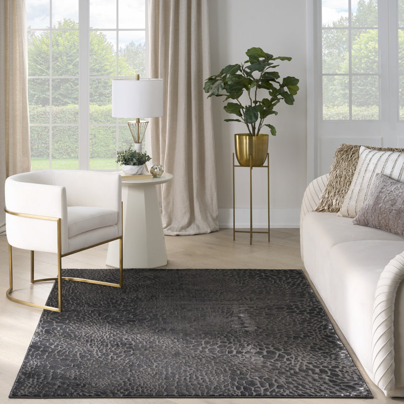 Orren Ellis Lurette Charcoal Silver Modern Indoor Rug, Rectangle 6' x 9'