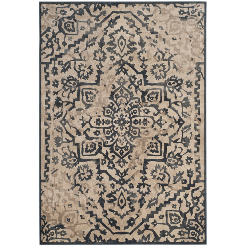 Evanoff Oriental Cream/Navy Area Rug, Rectangle 9' x 12'