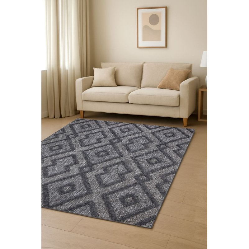 Tapis gris rectangulaire en polypropylène noué à la main Shartlesville, Rectangle 3 pi 11 po x 5 pi 11 po