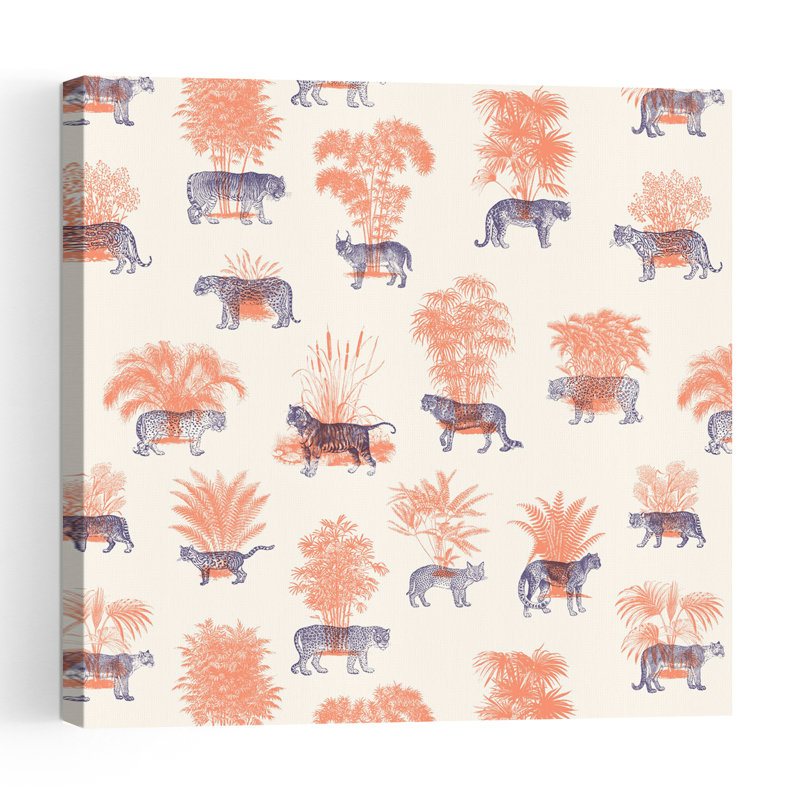 Tropical Felines Pattern Contemporary Wall Art Print 1 Piece Wrapped Canvas Wall Art, 60.96cm H x 60.96cm W
