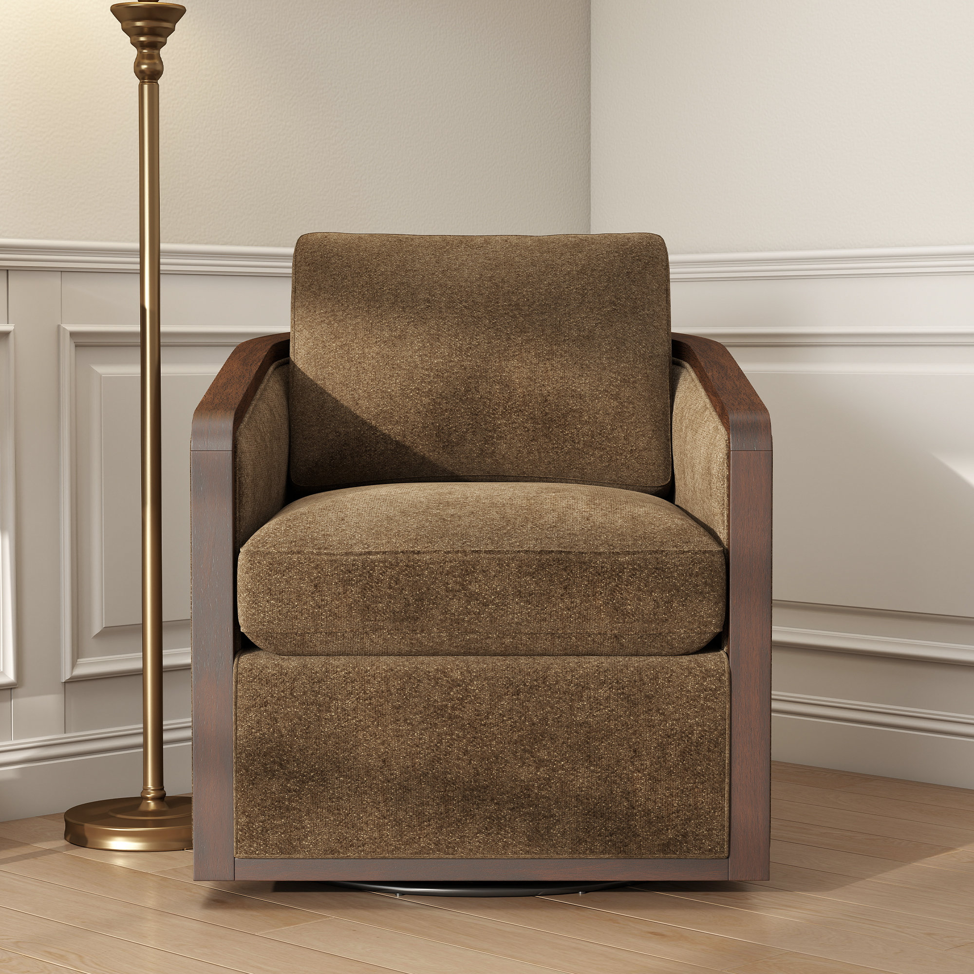  Clarisse Upholstered Swivel Chair, Light Coffee