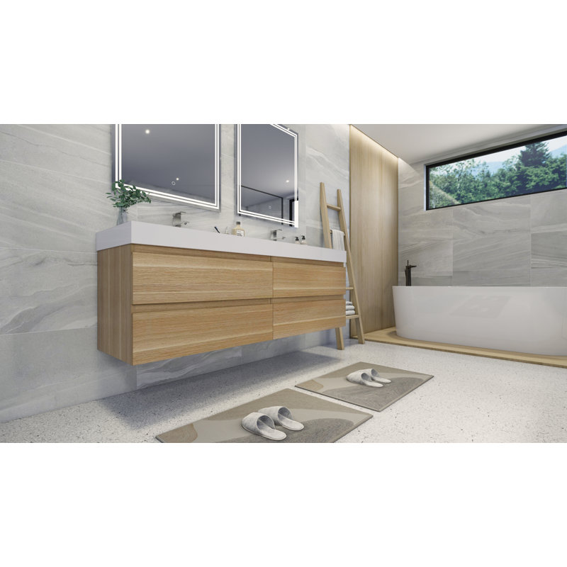 Hartsock Double Bathroom Vanity with Acrylic Top, White Oak