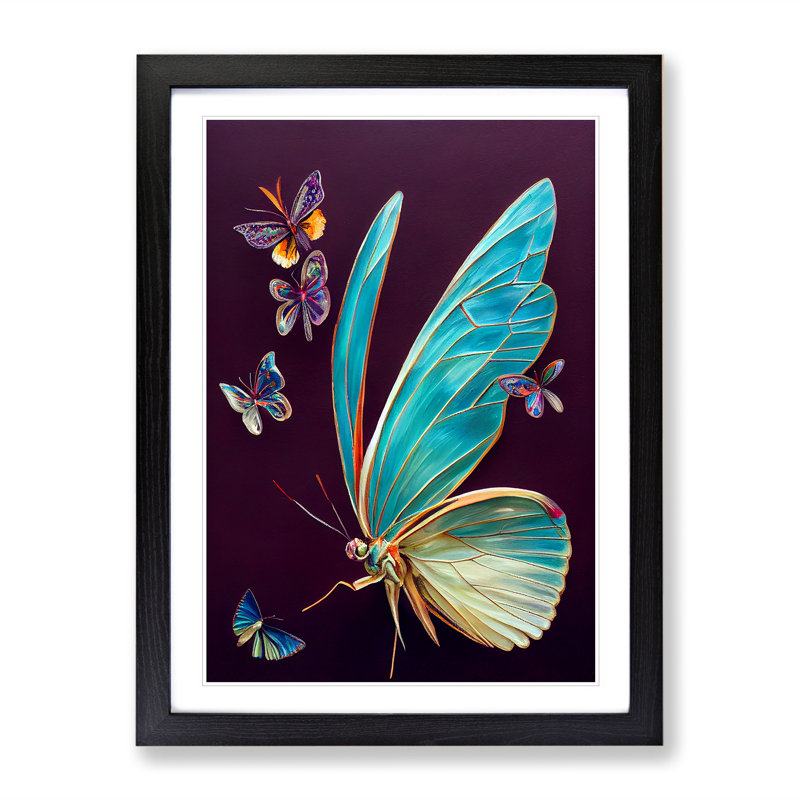 Collection Of Butterflies - Single Picture Frame Painting, 46cm H x 34cm W x 2cm D, Black