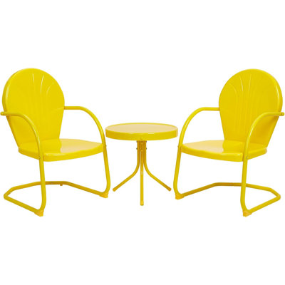 Ensemble de bistro d'extérieur, ensemble de meubles de véranda en métal rétro 3 pièces, ensemble de bistro de patio toutes saisons, 2 chaises en métal à ressort en C et table d'appoint ronde pour porche, jardin, pelouse et balcon